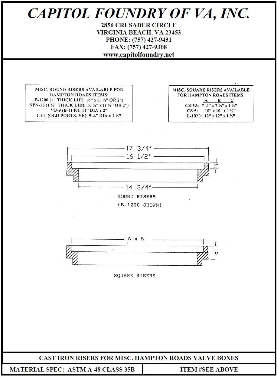 Value Box Risers JUNCTON BOXES & MISC. - Capitol Foundry of VA, Inc.